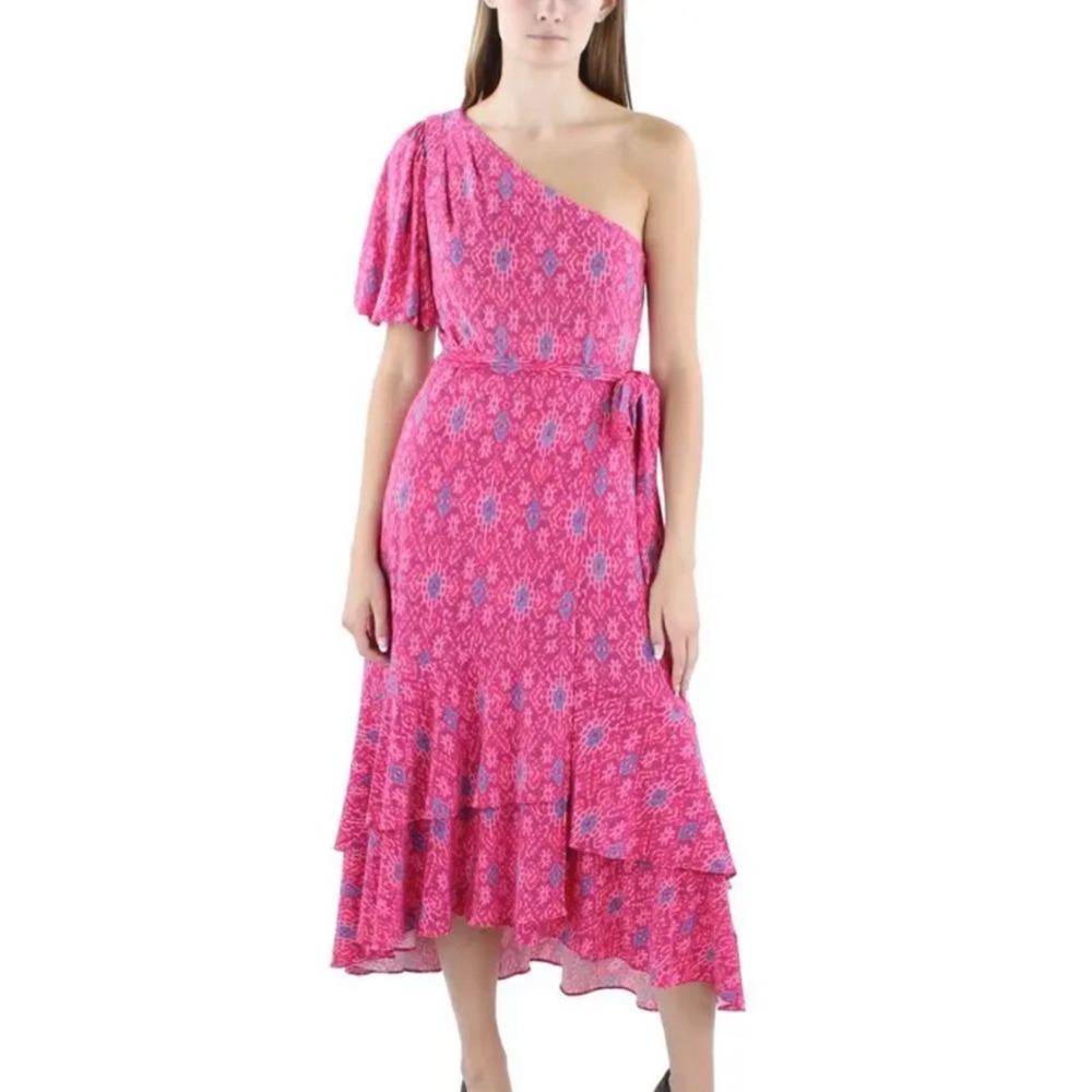 LAUREN RALPH‎ LAUREN Dress Geo-Print Jersey One-Shoulder Wrap $195 Size 22W Pink